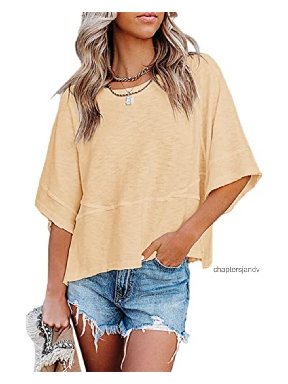 Women's 3/4 Sleeve Loose Fit Crewneck Casual T-Shirt Summer Top